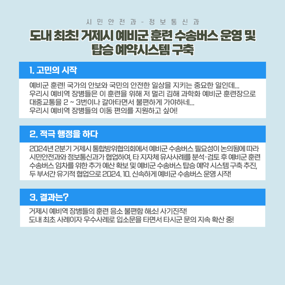 도내 최초! 거제시 예비군 훈련 수송버스 운영 및 탑승 예약시스템 구축